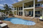 Huge pool deck, exterior dining, sun loungers, day beds and balconies overlooking the caribbean